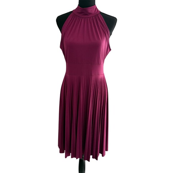 Soprano Purple Sleeveless Pleated Halter Tie Neck Midi Dress XL Romantic Classy - Picture 1 of 7